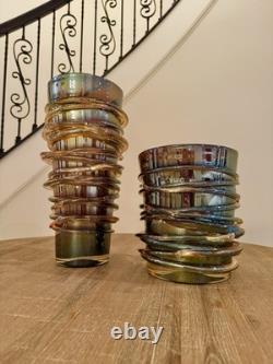 Murano Iridescent Amber Copper Swirl Vase Art Glass Hand Blown 8x9.5 10 Pounds