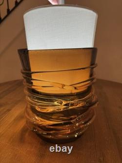 Murano Iridescent Amber Copper Swirl Vase Art Glass Hand Blown 8x9.5 10 Pounds