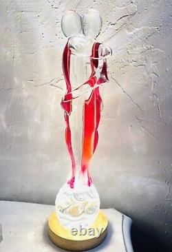 Murano Italian Art Glass Figurine Sculpture Lovers Embraced Red/clear Signed & #
