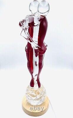 Murano Italian Art Glass Figurine Sculpture Lovers Embraced Red/clear Signed & #