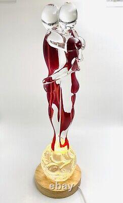 Murano Italian Art Glass Figurine Sculpture Lovers Embraced Red/clear Signed & #