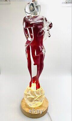 Murano Italian Art Glass Figurine Sculpture Lovers Embraced Red/clear Signed & #