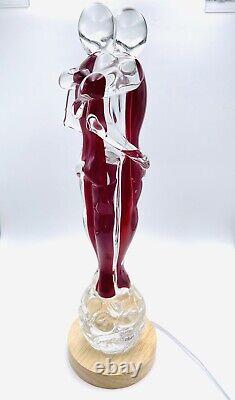 Murano Italian Art Glass Figurine Sculpture Lovers Embraced Red/clear Signed & #