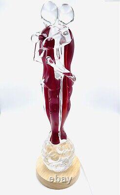 Murano Italian Art Glass Figurine Sculpture Lovers Embraced Red/clear Signed & #