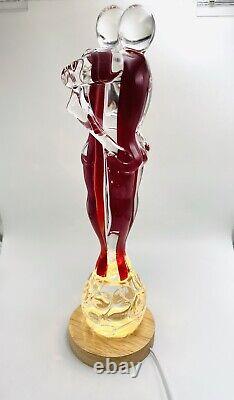 Murano Italian Art Glass Figurine Sculpture Lovers Embraced Red/clear Signed & #