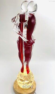 Murano Italian Art Glass Figurine Sculpture Lovers Embraced Red/clear Signed & #