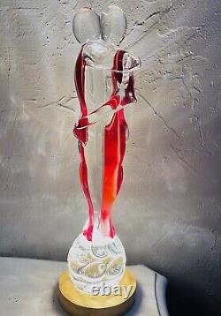 Murano Italian Art Glass Figurine Sculpture Lovers Embraced Red/clear Signed & #