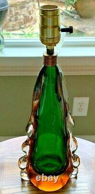 Murano Italian Art Glass Lamp, Sommerso Green, Amber to Clear, Glass 13HT