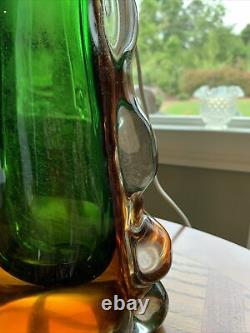 Murano Italian Art Glass Lamp, Sommerso Green, Amber to Clear, Glass 13HT