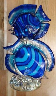 Murano Italian Glass Fishs 12 Large Art Deep Translucent Blues Hand Blown Rare