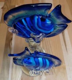 Murano Italian Glass Fishs 12 Large Art Deep Translucent Blues Hand Blown Rare