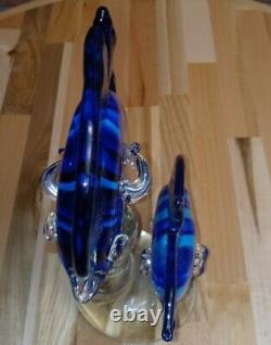 Murano Italian Glass Fishs 12 Large Art Deep Translucent Blues Hand Blown Rare