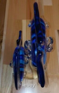 Murano Italian Glass Fishs 12 Large Art Deep Translucent Blues Hand Blown Rare