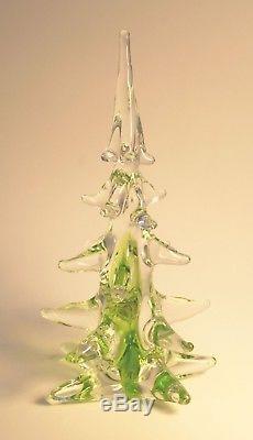 Murano Italy 10 Hand Blown Art Glass Christmas Pine Tree Green Clear Crystal