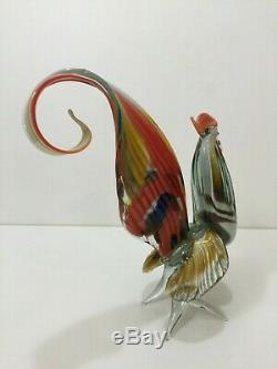 Murano Italy Art Glass Rooster Chicken Statue Figurine, 11 Tall x 9 Widest