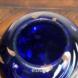 Murano Italy Art Glass Vase Cobalt Blue Red Gold Tone Mid-Century Modern MCM 8