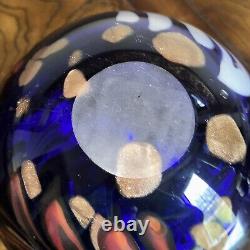 Murano Italy Art Glass Vase Cobalt Blue Red Gold Tone Mid-Century Modern MCM 8