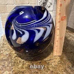 Murano Italy Art Glass Vase Cobalt Blue Red Gold Tone Mid-Century Modern MCM 8