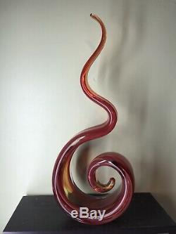Murano Italy Blown Art Glass 16 Sculpture Red Orange Fire Flame Spiral Swirl