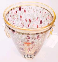 Murano Italy Gambaro & Poggi Hand Blown Glass Vase Gold 13 NWT Authentic Signed