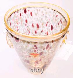 Murano Italy Gambaro & Poggi Hand Blown Glass Vase Gold 13 NWT Authentic Signed