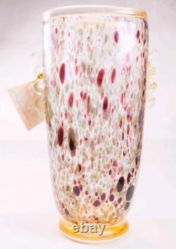 Murano Italy Gambaro & Poggi Hand Blown Glass Vase Gold 13 NWT Authentic Signed