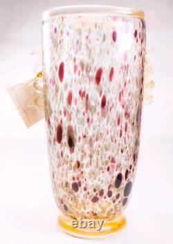 Murano Italy Gambaro & Poggi Hand Blown Glass Vase Gold 13 NWT Authentic Signed