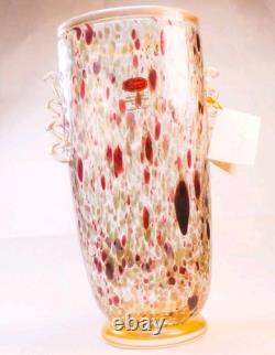 Murano Italy Gambaro & Poggi Hand Blown Glass Vase Gold 13 NWT Authentic Signed
