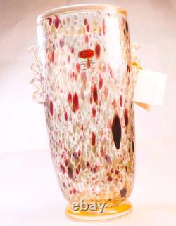 Murano Italy Gambaro & Poggi Hand Blown Glass Vase Gold 13 NWT Authentic Signed