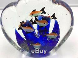 Murano Italy Glass Aquarium Paperweight 8 Fish 4 ½ across