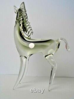 Murano Italy Glass Horse Hand Blown Clear Smokey Green Marked 10 1/4in/26cm High