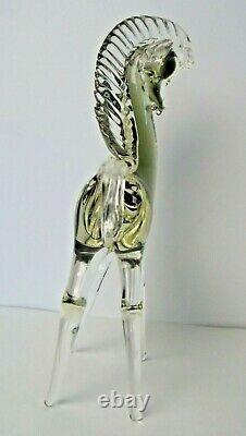 Murano Italy Glass Horse Hand Blown Clear Smokey Green Marked 10 1/4in/26cm High