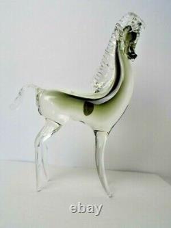 Murano Italy Glass Horse Hand Blown Clear Smokey Green Marked 10 1/4in/26cm High