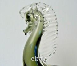 Murano Italy Glass Horse Hand Blown Clear Smokey Green Marked 10 1/4in/26cm High