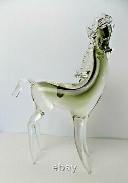 Murano Italy Glass Horse Hand Blown Clear Smokey Green Tagged 10.5inch/25cm High