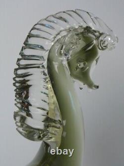 Murano Italy Glass Horse Hand Blown Clear Smokey Green Tagged 10.5inch/25cm High