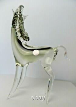 Murano Italy Glass Horse Hand Blown Clear Smokey Green Tagged 10.5inch/25cm High