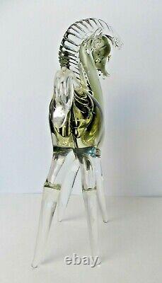 Murano Italy Glass Horse Hand Blown Clear Smokey Green Tagged 10.5inch/25cm High