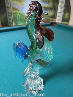 Murano Italy Glasss Rooster, multicolor, hand blown, 11 tall with label13out