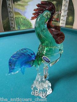 Murano Italy Glasss Rooster, multicolor, hand blown, 11 tall with label13out