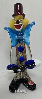 Murano Italy Hand Blown Art Glass Clown 9 Tall Top Hat Guitar With Sticker