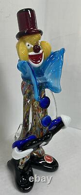 Murano Italy Hand Blown Art Glass Clown 9 Tall Top Hat Guitar With Sticker