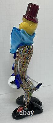 Murano Italy Hand Blown Art Glass Clown 9 Tall Top Hat Guitar With Sticker