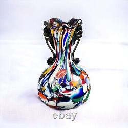 Murano Italy Hand Blown Multicolor Art Glass Vase 6.5