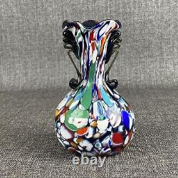 Murano Italy Hand Blown Multicolor Art Glass Vase 6.5