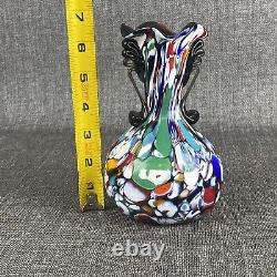 Murano Italy Hand Blown Multicolor Art Glass Vase 6.5