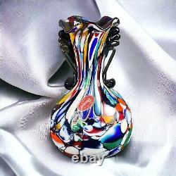 Murano Italy Hand Blown Multicolor Art Glass Vase 6.5