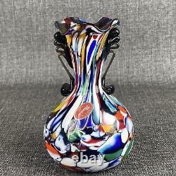 Murano Italy Hand Blown Multicolor Art Glass Vase 6.5