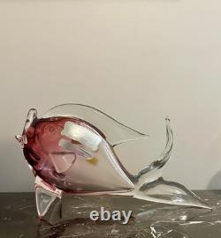 Murano, Italy Hand Blown Pink and Clear Glass Fish-Girolamo Luxardo Decanter