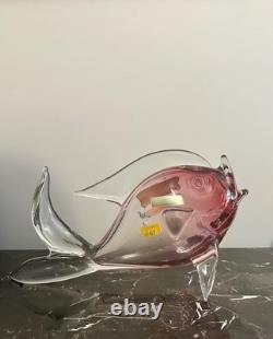 Murano, Italy Hand Blown Pink and Clear Glass Fish-Girolamo Luxardo Decanter